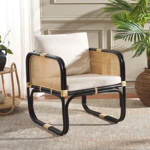 Safavieh Alybeth Accent Chair - Chic Rattan Design With Removable Cushion For Stylish Home Comfort White / Black ACH6531B