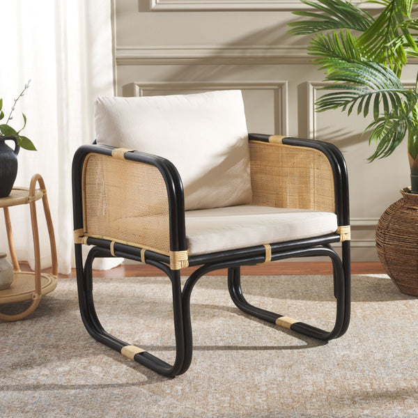 Safavieh Alybeth Accent Chair - Chic Rattan Design With Removable Cushion For Stylish Home Comfort White / Black ACH6531B