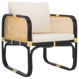 Safavieh Alybeth Accent Chair - Chic Rattan Design With Removable Cushion For Stylish Home Comfort White / Black ACH6531B