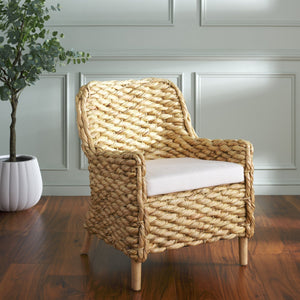 Safavieh Purrl Hyacinth Accent Chair With Cushion - Elegant Mango Wood Frame For Stylish Comfort And Class White ,Natural Wood,Hyacinth,Fabric,Foam Ach6533a