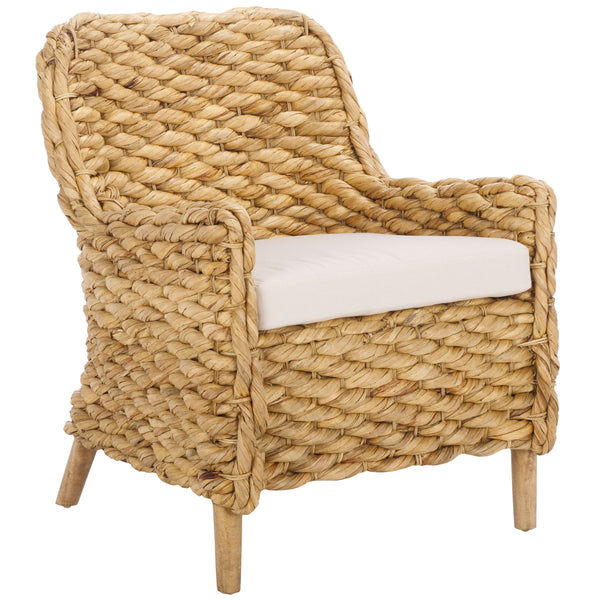 Safavieh Purrl Hyacinth Accent Chair With Cushion - Elegant Mango Wood Frame For Stylish Comfort And Class White ,Natural Wood,Hyacinth,Fabric,Foam Ach6533a