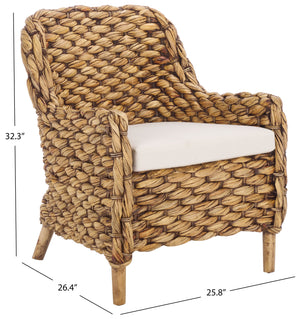 Safavieh Purrl Hyacinth Accent Chair With Cushion - Elegant Mango Wood Frame For Stylish Comfort And Class White ,Brown Wash Wood,Hyacinth,Fabric,Foam Ach6533b