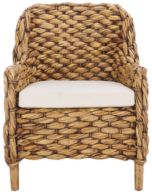 Safavieh Purrl Hyacinth Accent Chair With Cushion - Elegant Mango Wood Frame For Stylish Comfort And Class White ,Brown Wash Wood,Hyacinth,Fabric,Foam Ach6533b