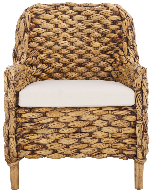 Safavieh Purrl Hyacinth Accent Chair With Cushion - Elegant Mango Wood Frame For Stylish Comfort And Class White ,Brown Wash Wood,Hyacinth,Fabric,Foam Ach6533b