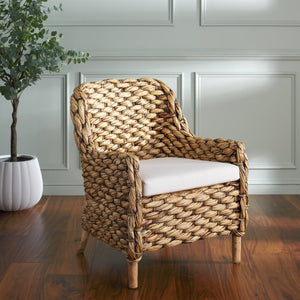 Safavieh Purrl Hyacinth Accent Chair - Handwoven Design With Mango Wood Frame For Stylish Home Comfort White / Brown Wash / Sand ACH6533B