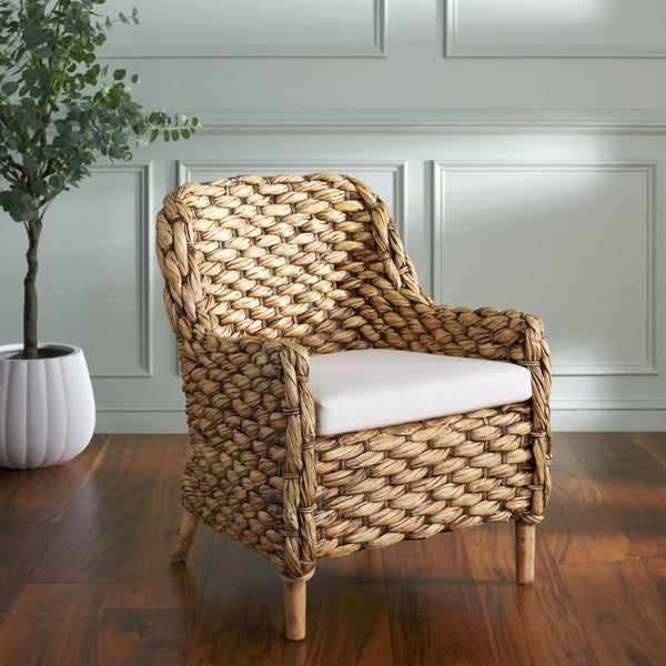 Safavieh Purrl Hyacinth Accent Chair - Handwoven Design With Mango Wood Frame For Stylish Home Comfort White / Brown Wash / Sand ACH6533B