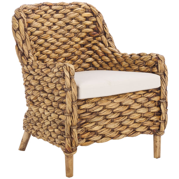 Safavieh Purrl Hyacinth Accent Chair With Cushion - Elegant Mango Wood Frame For Stylish Comfort And Class White ,Brown Wash Wood,Hyacinth,Fabric,Foam Ach6533b