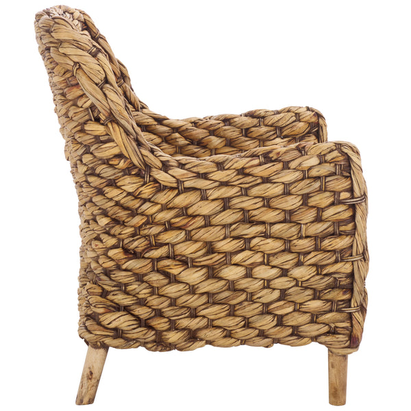 Safavieh Purrl Hyacinth Accent Chair With Cushion - Elegant Mango Wood Frame For Stylish Comfort And Class White ,Brown Wash Wood,Hyacinth,Fabric,Foam Ach6533b