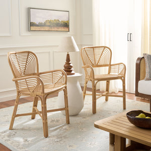 Rimma Rattan Arm Chair Set Of 2 — Hand‑Woven Texture, Airy Open Silhouette, Cozy Support For Living Spaces