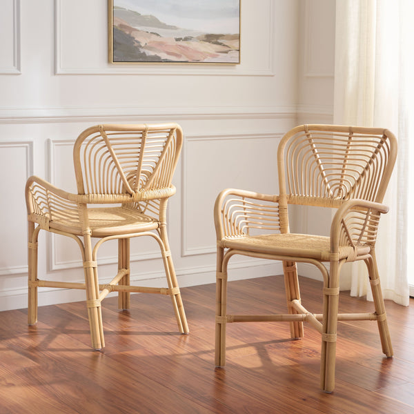 Rimma Rattan Arm Chair Set Of 2 — Hand‑Woven Texture, Airy Open Silhouette, Cozy Support For Living Spaces