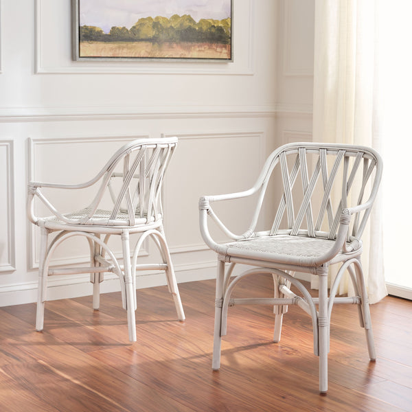 Serafima Rattan Arm Chair Set Of 2 With Hand-Woven Texture, Ergonomic Curved Back, Coastal Style Accent Seat