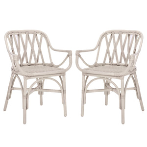 Serafima Rattan Arm Chair Set Of 2 With Hand-Woven Texture, Ergonomic Curved Back, Coastal Style Accent Seat