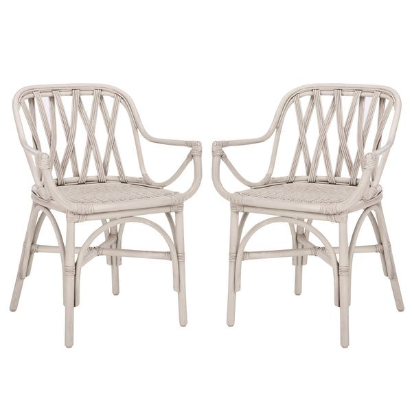 Serafima Rattan Arm Chair Set Of 2 With Hand-Woven Texture, Ergonomic Curved Back, Coastal Style Accent Seat