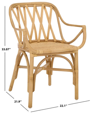 Serafima Rattan Arm Chair Set Of 2 With Hand-Woven Texture, Ergonomic Curved Back, Coastal Style Accent Seat