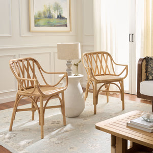 Serafima Rattan Arm Chair Set Of 2 With Hand-Woven Texture, Ergonomic Curved Back, Coastal Style Accent Seat