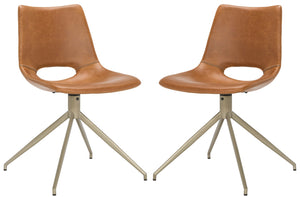 Safavieh Danube Midcentury Modern Leather Swivel Dining Chair Cognac/ Copper ACH7001A-SET2