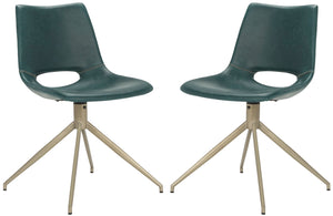 Safavieh Danube Midcentury Modern Leather Swivel Dining Chair Blue/Copper ACH7001B-SET2