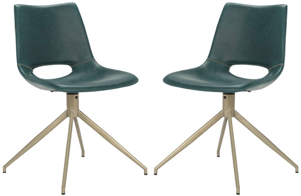 Safavieh Danube Midcentury Modern Leather Swivel Dining Chair Blue/Copper ACH7001B-SET2