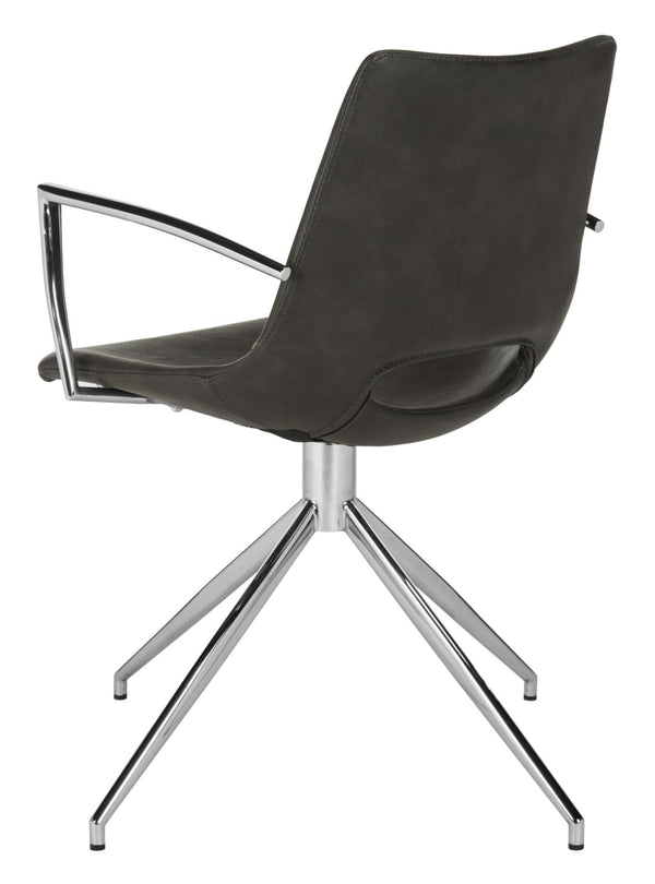 Safavieh Dawn Midcentury Modern Leather Swivel Office Chair - Stylish Ergonomic Seating For Home & Office Grey/Stainless Steel ACH7002A
