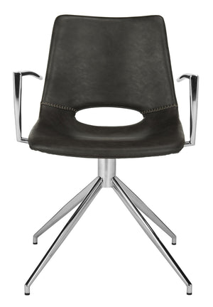 Safavieh Dawn Midcentury Modern Leather Swivel Office Chair - Stylish Ergonomic Seating For Home & Office Grey/Stainless Steel ACH7002A