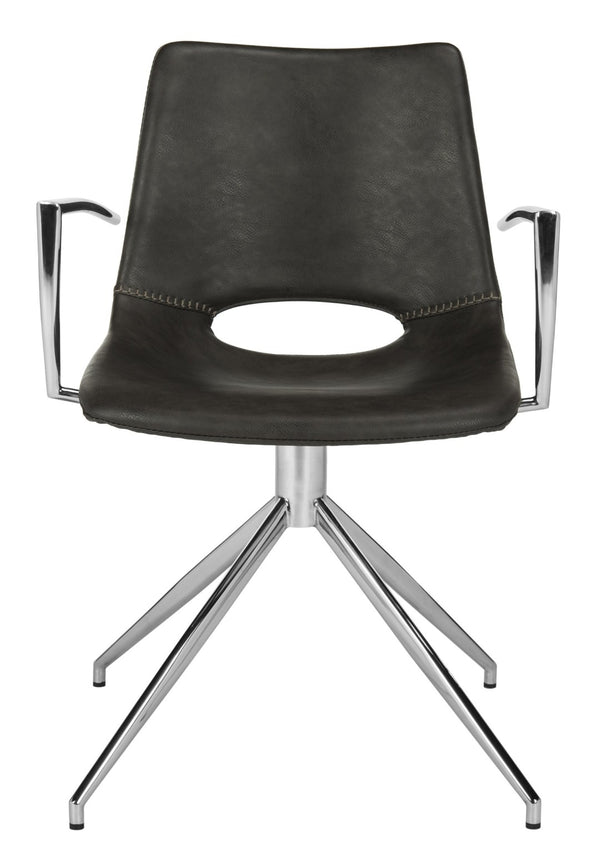 Safavieh Dawn Midcentury Modern Leather Swivel Office Chair - Stylish Ergonomic Seating For Home & Office Grey/Stainless Steel ACH7002A