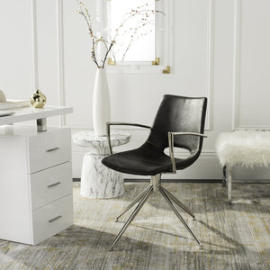 Safavieh Dawn Midcentury Modern Leather Swivel Office Chair - Stylish Ergonomic Seating For Home & Office Grey/Stainless Steel ACH7002A