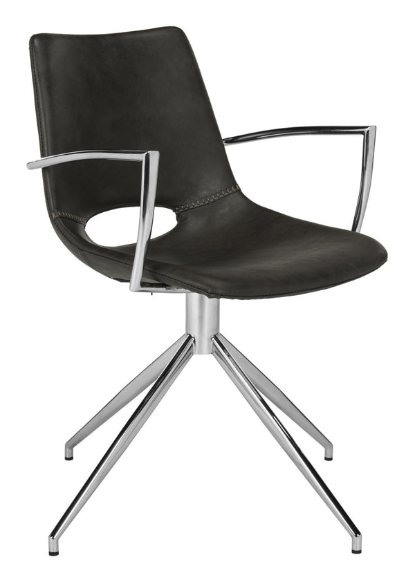 Safavieh Dawn Midcentury Modern Leather Swivel Office Chair - Stylish Ergonomic Seating For Home & Office Grey/Stainless Steel ACH7002A