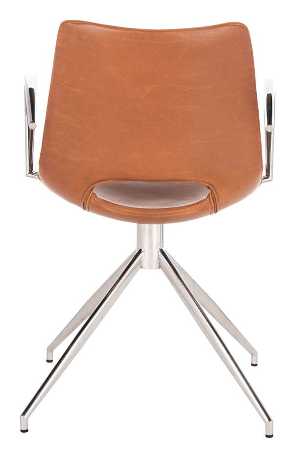 Safavieh Dawn Midcentury Modern Leather Swivel Office Chair - Stylish Ergonomic Seating For Home & Office Cognac/Stainless Steel ACH7002B