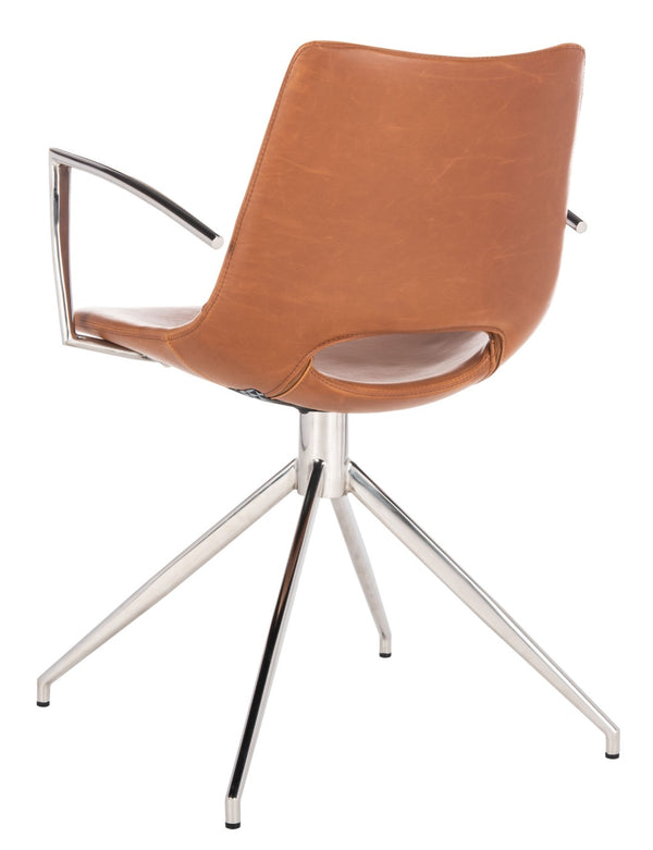 Safavieh Dawn Midcentury Modern Leather Swivel Office Chair - Stylish Ergonomic Seating For Home & Office Cognac/Stainless Steel ACH7002B