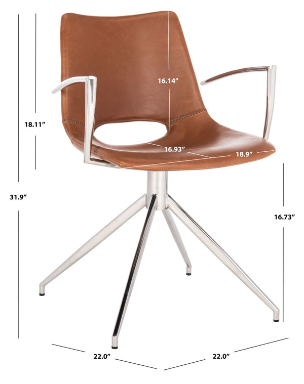 Safavieh Dawn Midcentury Modern Leather Swivel Office Chair - Stylish Ergonomic Seating For Home & Office Cognac/Stainless Steel ACH7002B
