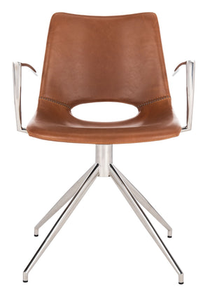 Safavieh Dawn Midcentury Modern Leather Swivel Office Chair - Stylish Ergonomic Seating For Home & Office Cognac/Stainless Steel ACH7002B