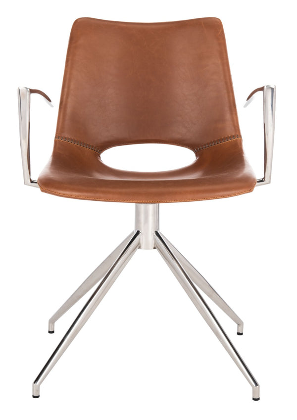 Safavieh Dawn Midcentury Modern Leather Swivel Office Chair - Stylish Ergonomic Seating For Home & Office Cognac/Stainless Steel ACH7002B