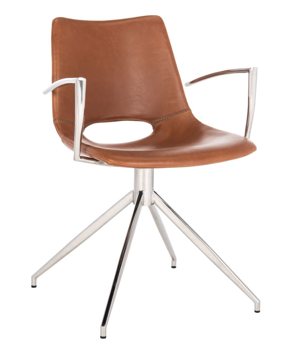 Safavieh Dawn Midcentury Modern Leather Swivel Office Chair - Stylish Ergonomic Seating For Home & Office Cognac/Stainless Steel ACH7002B