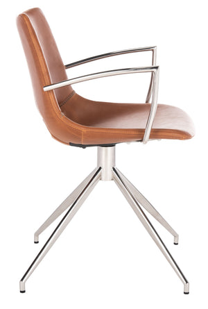 Safavieh Dawn Midcentury Modern Leather Swivel Office Chair - Stylish Ergonomic Seating For Home & Office Cognac/Stainless Steel ACH7002B
