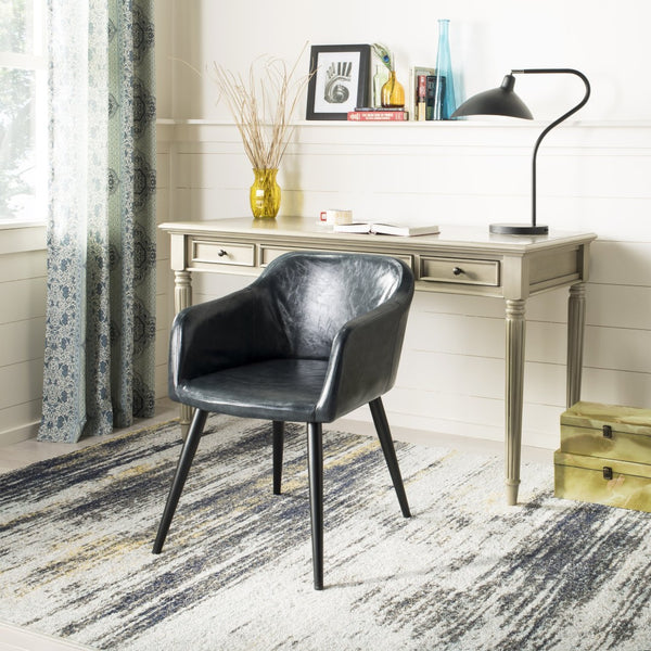 Safavieh Adalena Accent Chair - Modern Comfort With Vintage Flair For Stylish Living Spaces And Seating Solutions Dark Grey Pu/Black Legs ACH7500C