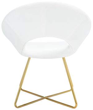 Safavieh Aliena Glamorous Mid-Century Accent Chair In Plush Ivory Velvet With Gold Geometric Legs, Chic Design ACH7501A