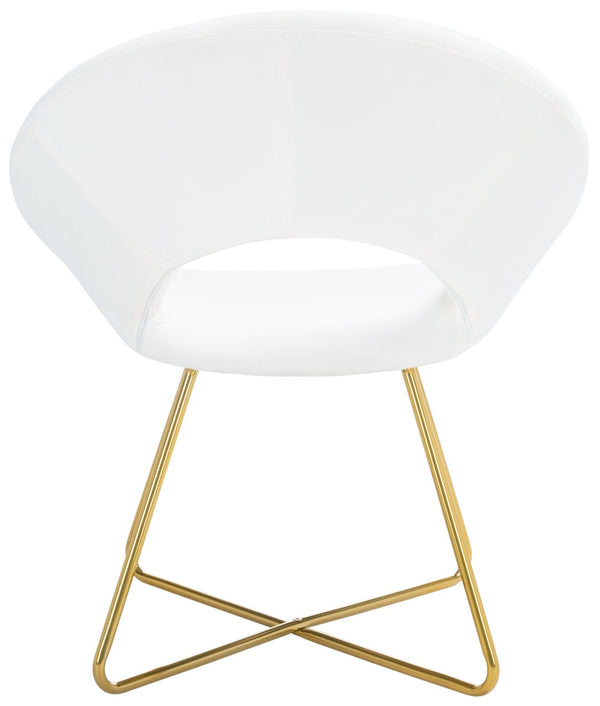 Safavieh Aliena Glamorous Mid-Century Accent Chair In Plush Ivory Velvet With Gold Geometric Legs, Chic Design ACH7501A