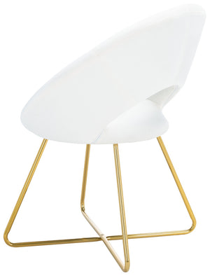 Safavieh Aliena Glamorous Mid-Century Accent Chair In Plush Ivory Velvet With Gold Geometric Legs, Chic Design ACH7501A