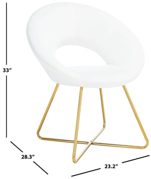 Safavieh Aliena Glamorous Mid-Century Accent Chair In Plush Ivory Velvet With Gold Geometric Legs, Chic Design ACH7501A