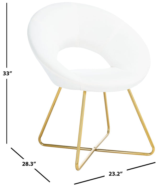 Safavieh Aliena Glamorous Mid-Century Accent Chair In Plush Ivory Velvet With Gold Geometric Legs, Chic Design ACH7501A