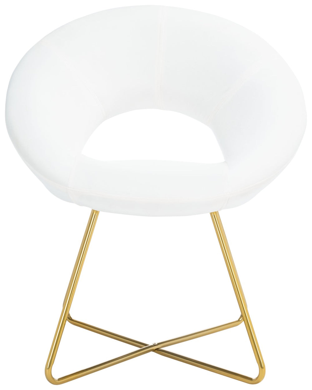 Safavieh Aliena Glamorous Mid-Century Accent Chair In Plush Ivory Velvet With Gold Geometric Legs, Chic Design ACH7501A