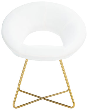 Safavieh Aliena Glamorous Mid-Century Accent Chair In Plush Ivory Velvet With Gold Geometric Legs, Chic Design ACH7501A