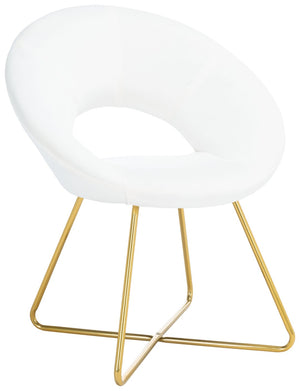 Safavieh Aliena Glamorous Mid-Century Accent Chair In Plush Ivory Velvet With Gold Geometric Legs, Chic Design ACH7501A