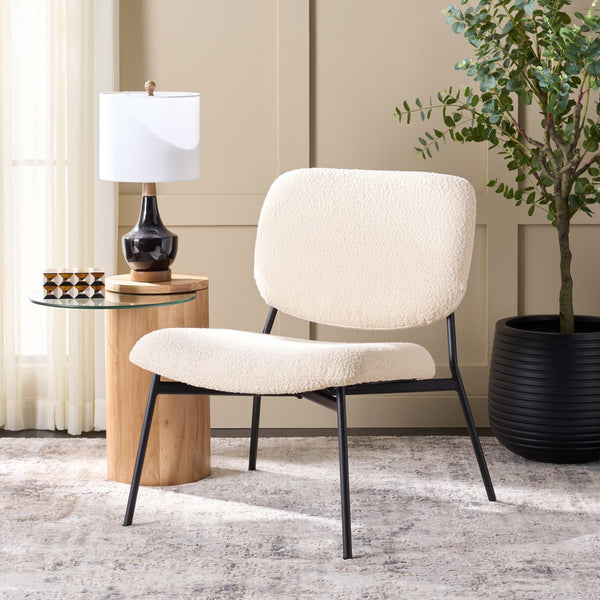 Safavieh Alicai Accent Chair - Elegant Comfort And Stylish Design For Any Room, Perfect For Relaxation And Decor Creme ,Black Metal,Plywood,Fabric,Foam Ach7502a