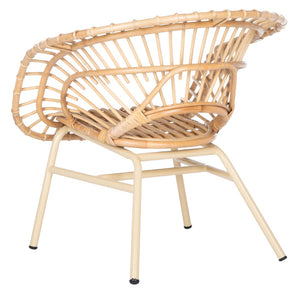 Safavieh Savino Rattan Accent Chair - Modern Papasan Design With Plush Cream Cushion For Cozy Living Spaces ACH9901A