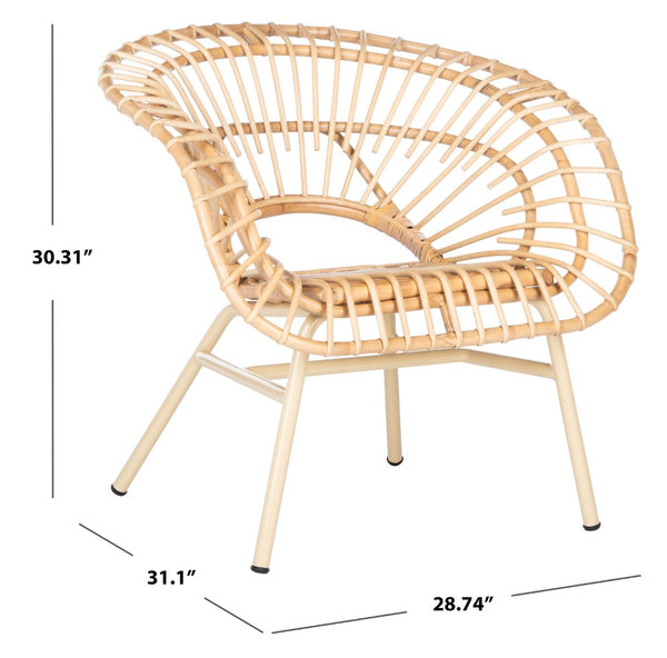 Safavieh Savino Rattan Accent Chair - Modern Papasan Design With Plush Cream Cushion For Cozy Living Spaces ACH9901A