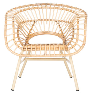 Safavieh Savino Rattan Accent Chair - Modern Papasan Design With Plush Cream Cushion For Cozy Living Spaces ACH9901A