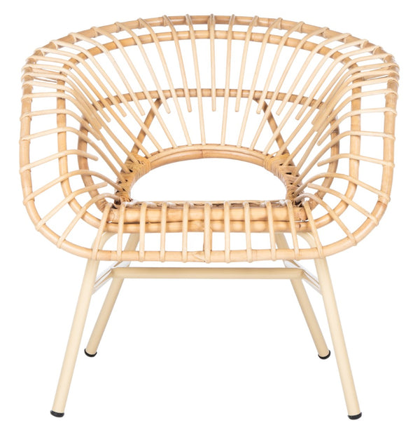 Safavieh Savino Rattan Accent Chair - Modern Papasan Design With Plush Cream Cushion For Cozy Living Spaces ACH9901A