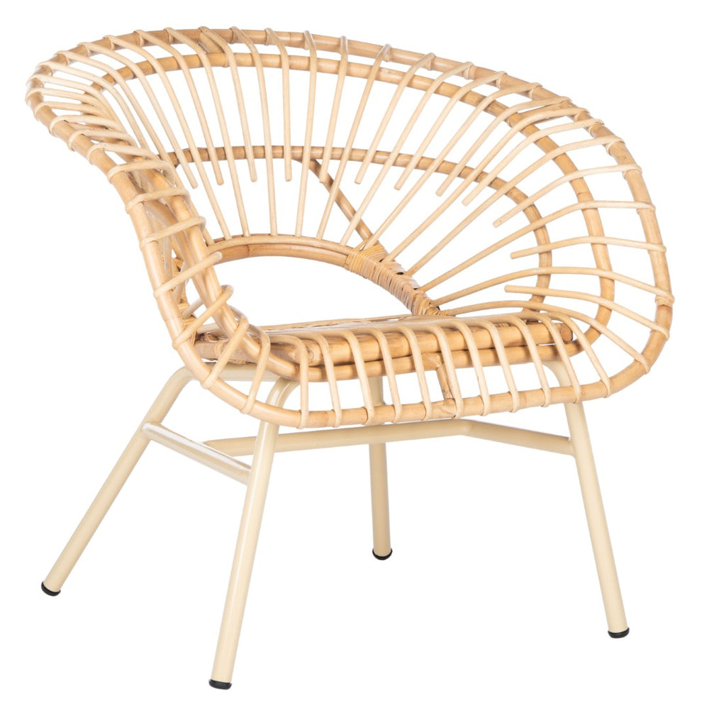 Safavieh Savino Rattan Accent Chair - Modern Papasan Design With Plush Cream Cushion For Cozy Living Spaces ACH9901A