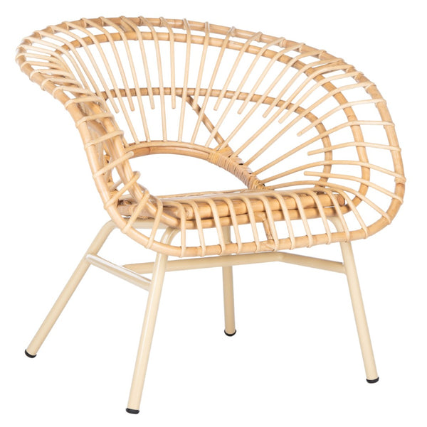 Safavieh Savino Rattan Accent Chair - Modern Papasan Design With Plush Cream Cushion For Cozy Living Spaces ACH9901A